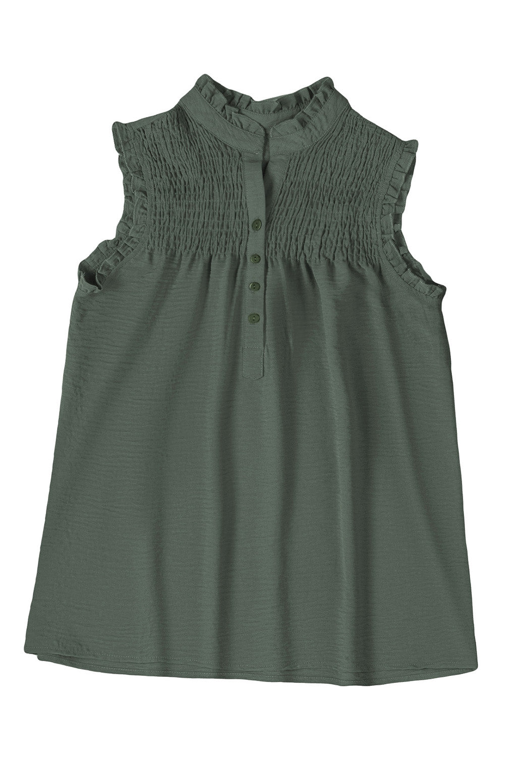 Green Buttoned Frill Tank Top