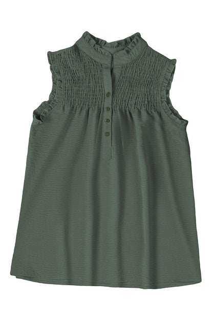 Green Buttoned Frill Tank Top
