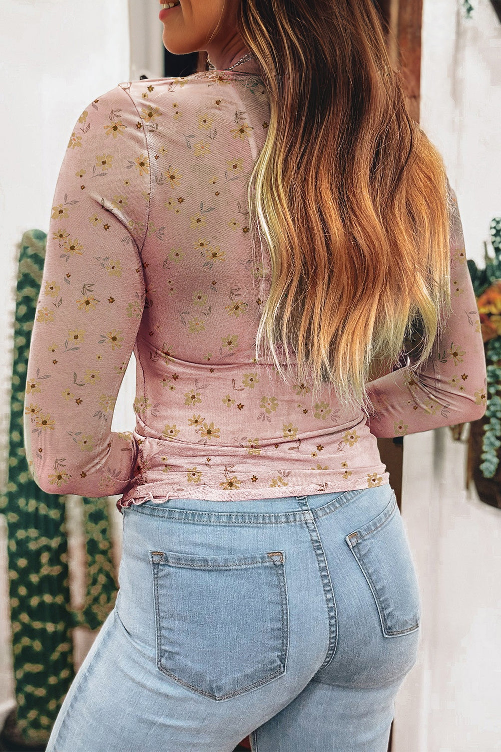 floral mesh long sleeve top