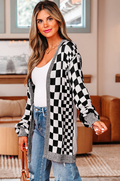 black checkered cardigan