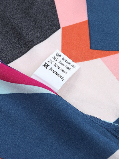 Glowing Abstract Pattern Ruffled Sleeve Crewneck Blouse