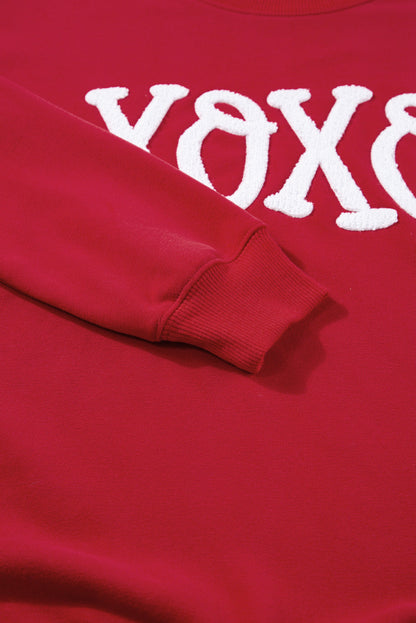 Festive Alphabet Graphic Casual Red Pullover Sweatshirt