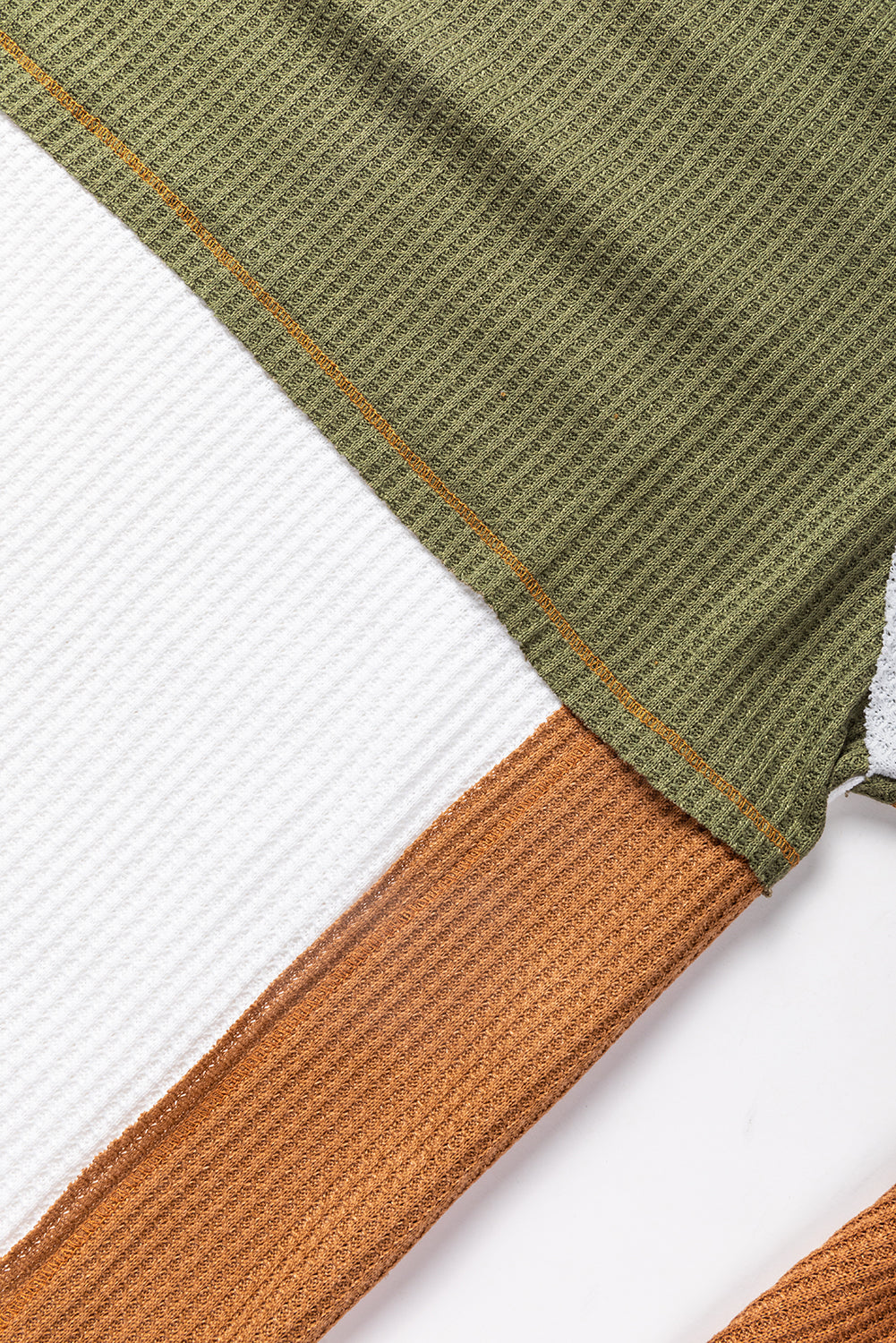 Green Block Patchwork Long Sleeve Waffle Knit Top