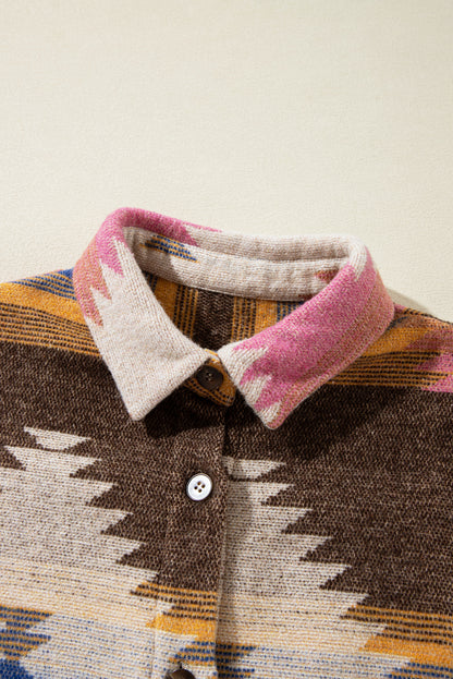 White Aztec Print Button Up Shacket