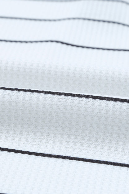 Striped Color Block Buttoned Waffle Knit Shirt