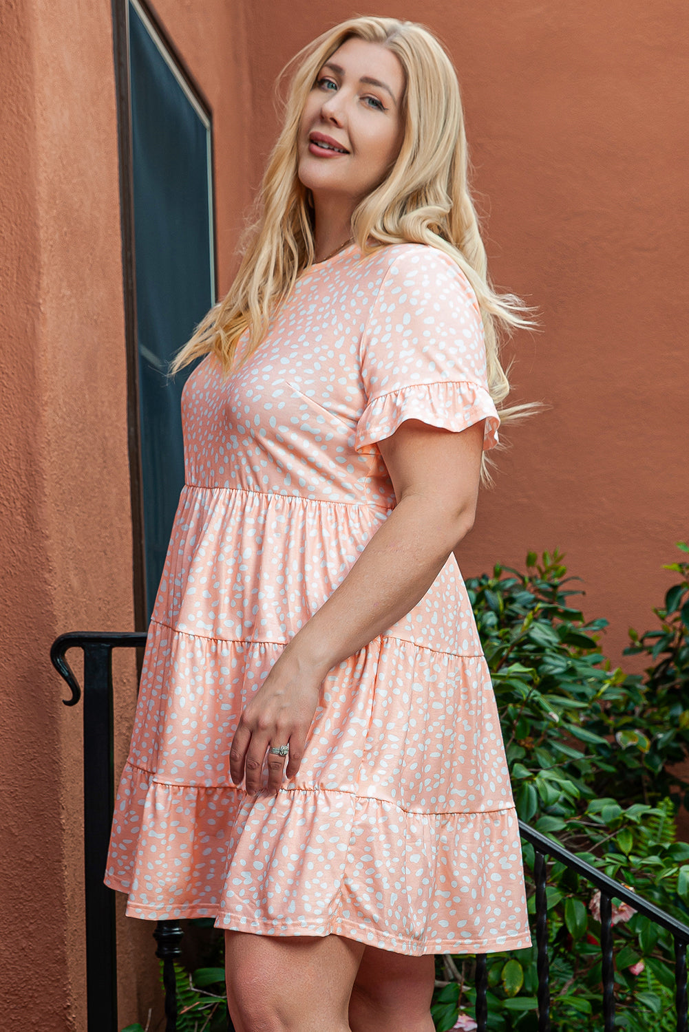 Pink Leopard Tiered Ruffle Plus Size Dress