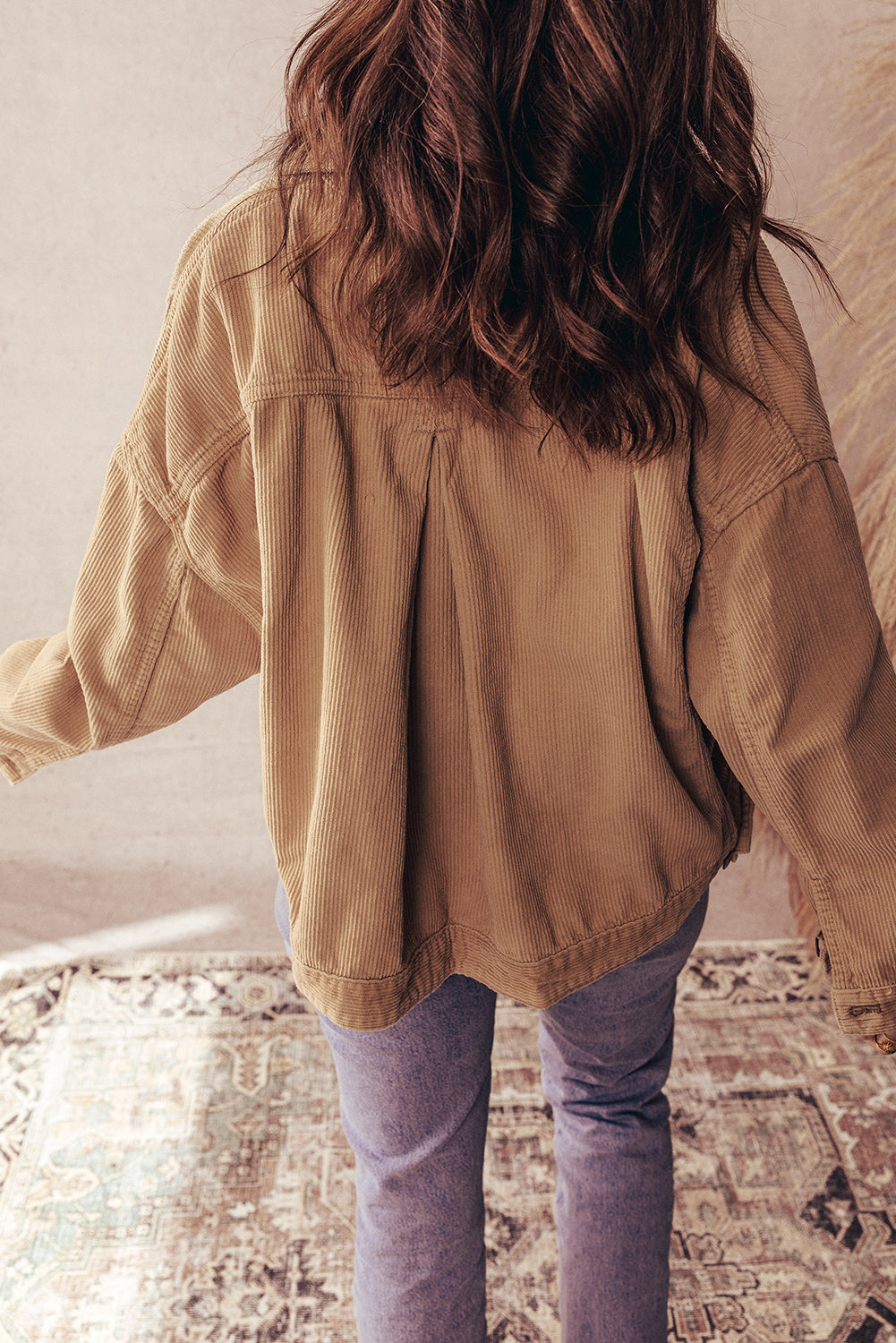 Camel Double Patch Pocket Plus Size Corduroy Jacket