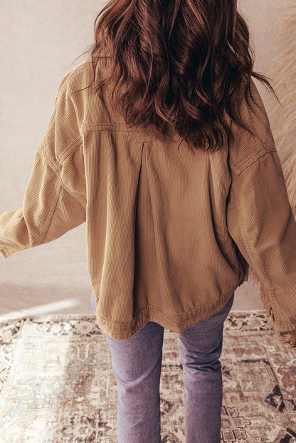 Camel Double Patch Pocket Plus Size Corduroy Jacket