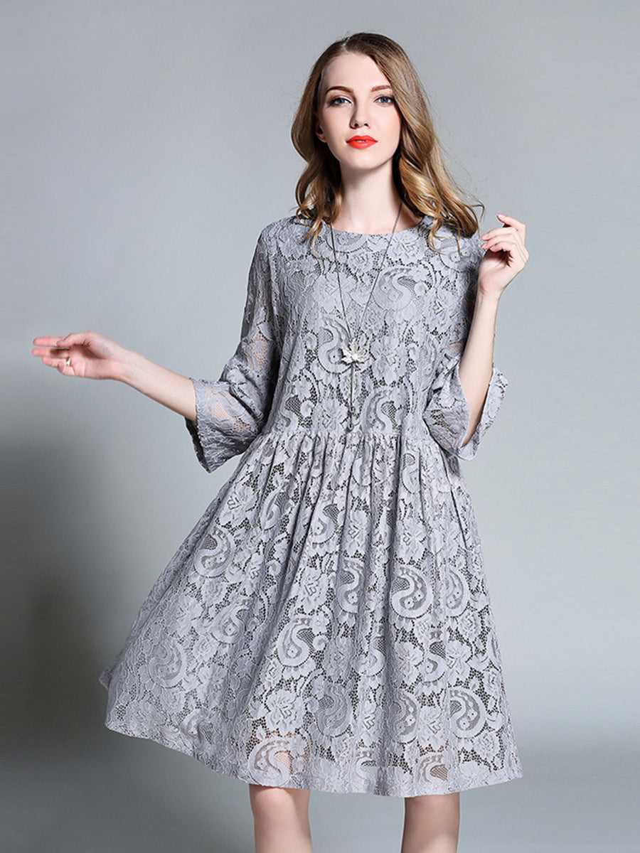 Plus Midi Dresses - Size Curve Dresses Temperament Lace Loose Midi Dress - MsDressly