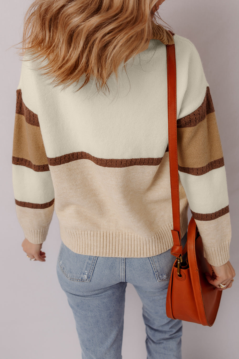 Parchment Colorblock Zipped Collared Pullover Sweater