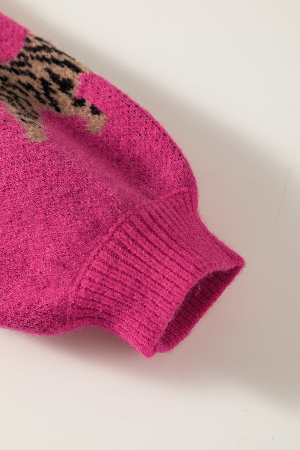 Fierce Leopard Print Rose Red Knit Sweater for Casual Chic