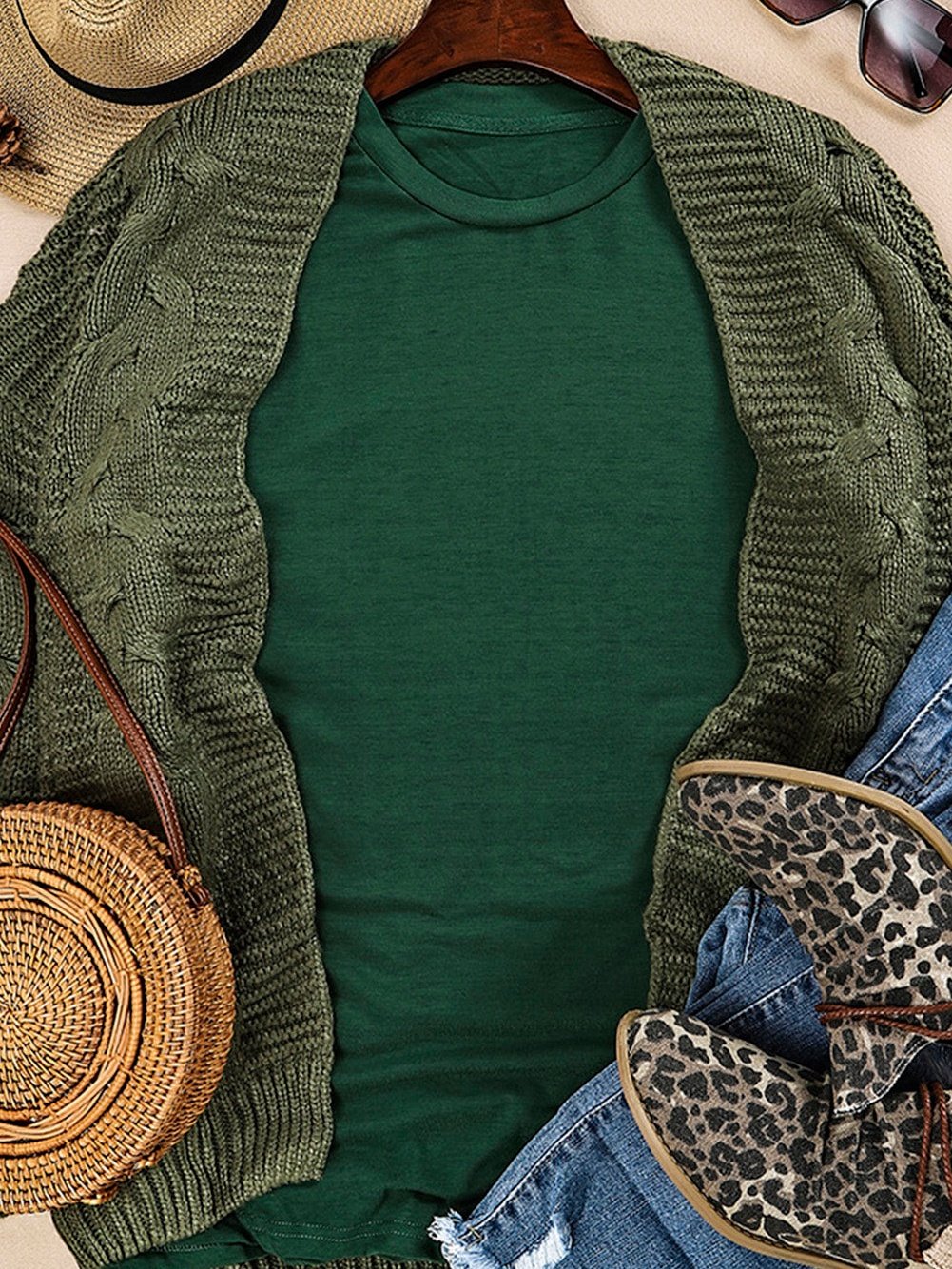 Green Casual Crew Neck T-Shirt for Women