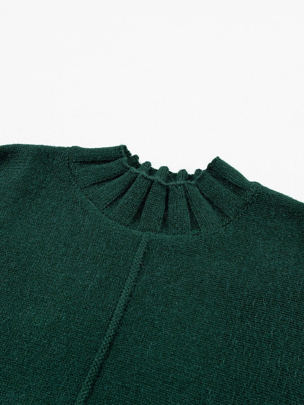 Elegant Blackish Green Batwing Knit Sweater with Mock Neck