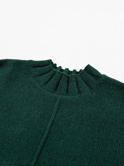 Elegant Blackish Green Batwing Knit Sweater with Mock Neck