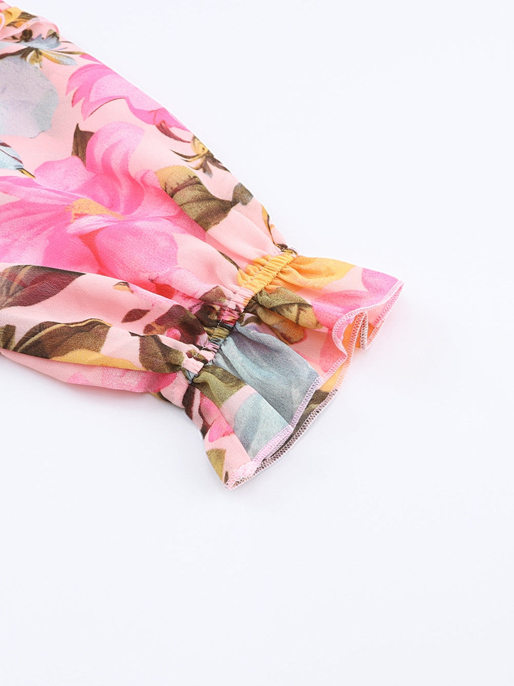 Floral Delight Pink Ruffle Tiered Puff Sleeve Blouse