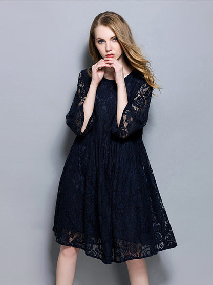 Plus Midi Dresses - Size Curve Dresses Temperament Lace Loose Midi Dress - MsDressly
