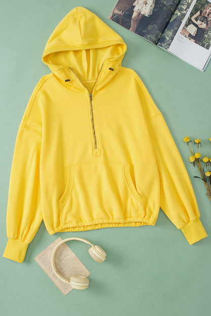 Golden Hooded Kangaroo Pocket Zip-Up Hooded Sweatshirt