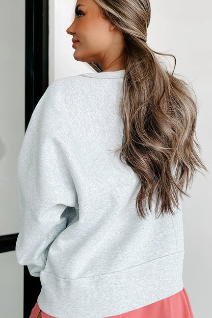 Light Grey Oversized Patch Detailed Uneven Hem Casual Sweatshirt