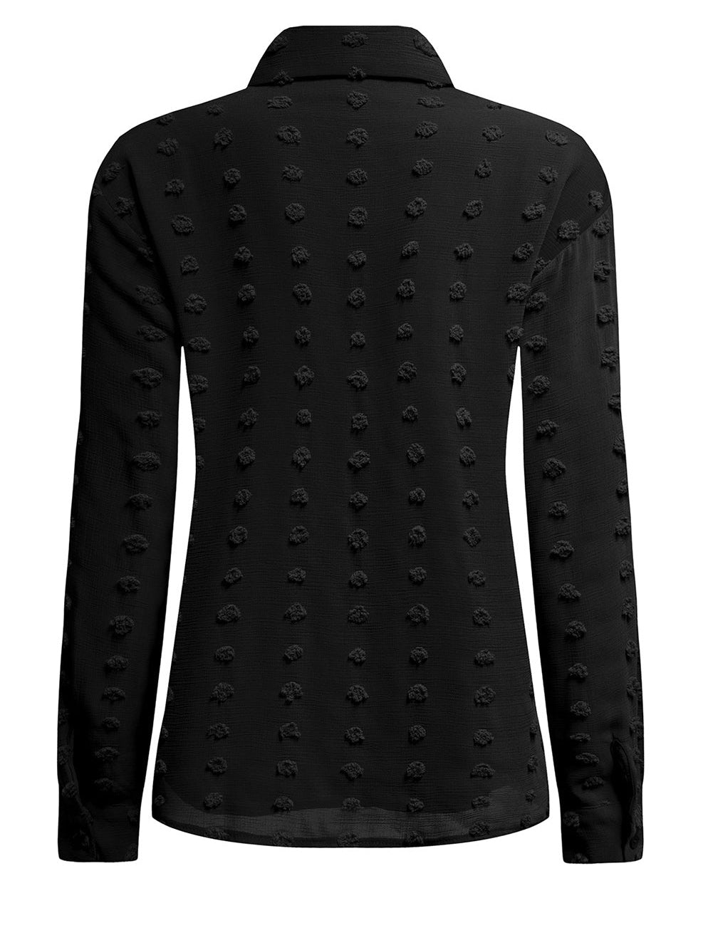 Elegant Black Polka Dot Fuzzy Button-Up Blouse