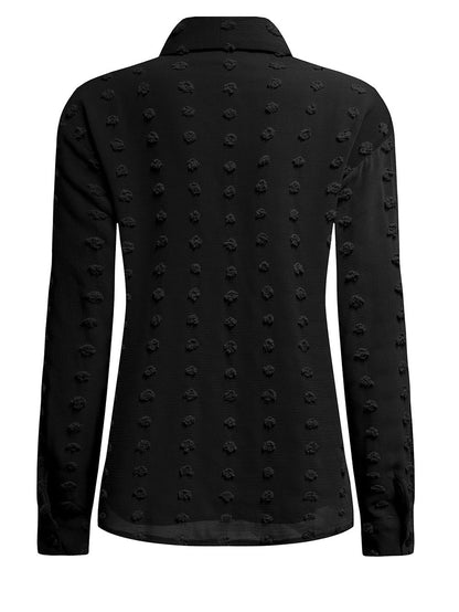 Elegant Black Polka Dot Fuzzy Button-Up Blouse