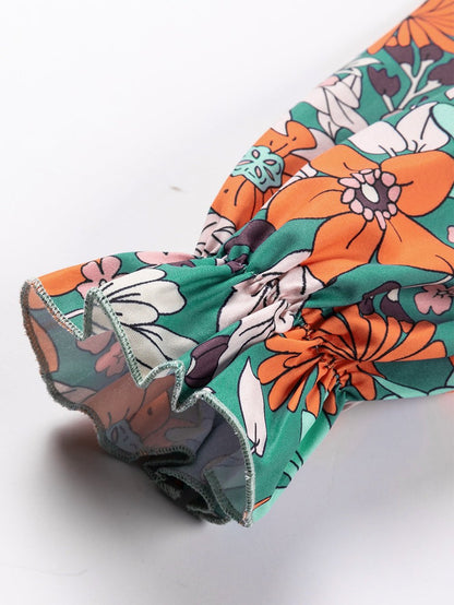 Floral Fantasy Smocked Puff Sleeve Peplum Top