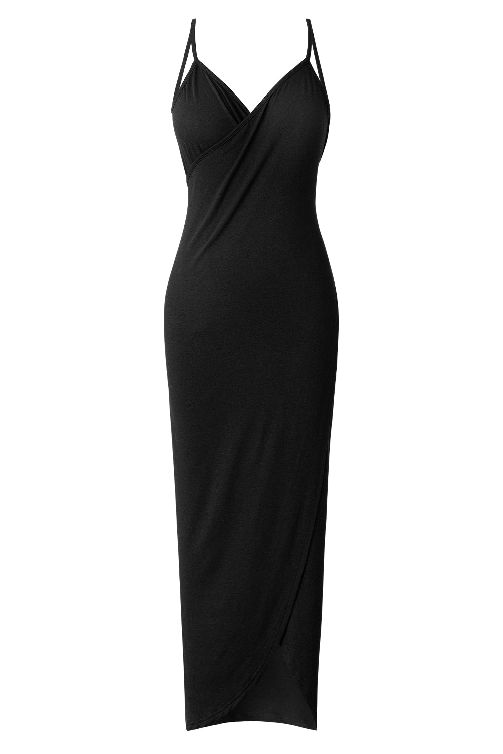 Elegant Black Wrap Style Beach Cover-Up with Spaghetti Straps