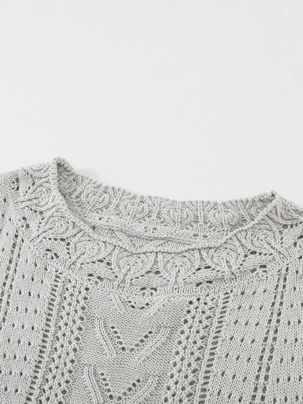 Gray Scallop Neck Crochet Lace Knit Sweater