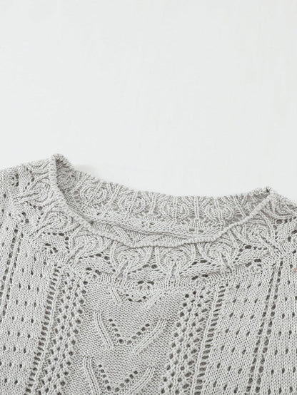 Gray Scallop Neck Crochet Lace Knit Sweater