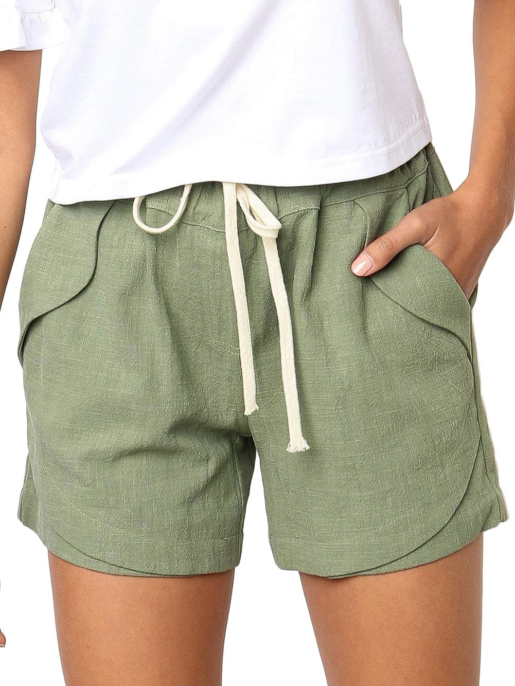 Green Linen Drawstring Shorts