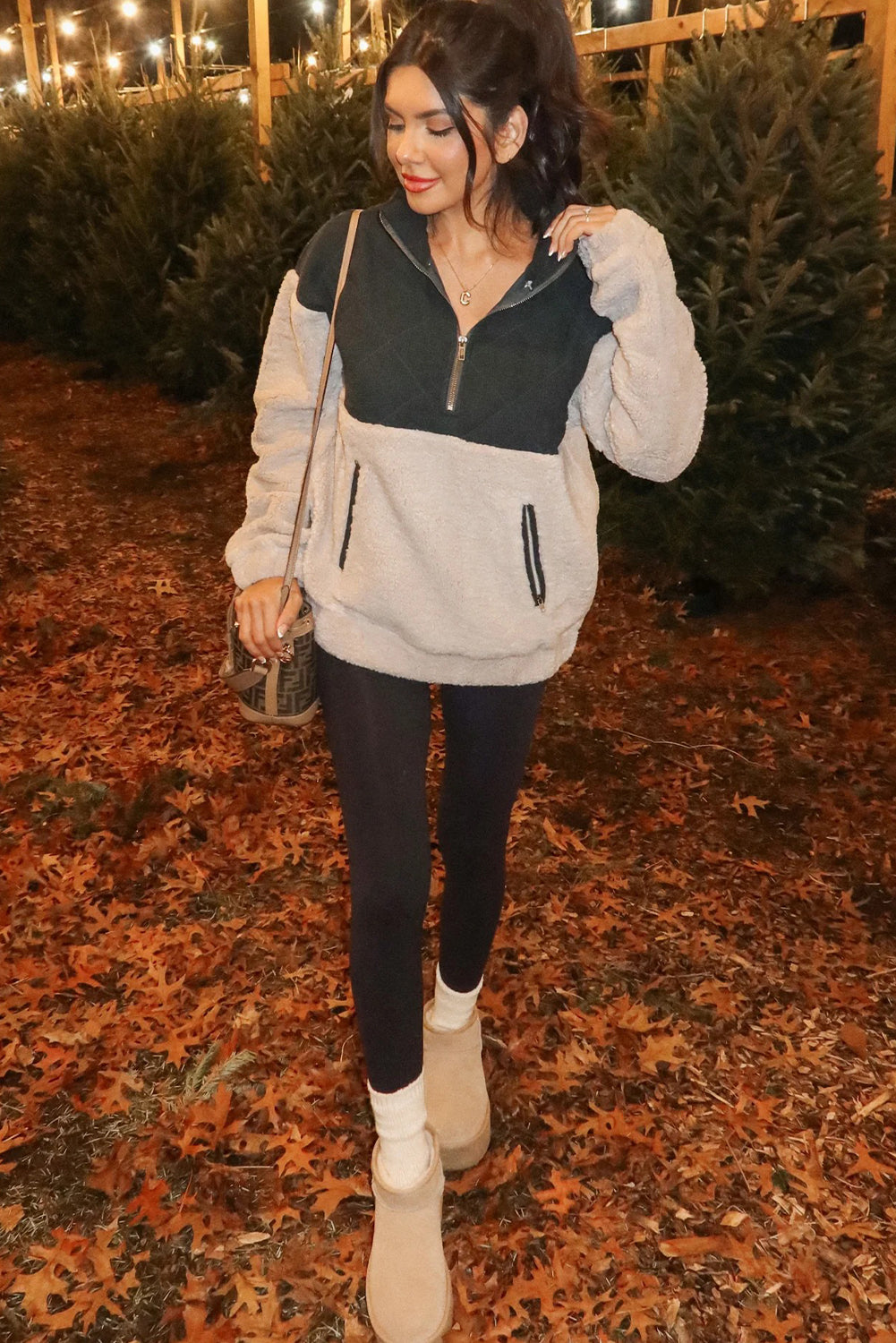 Black Colorblock Quilted Colorblock Patchwork Plush Zip up Collared Sweatshirt