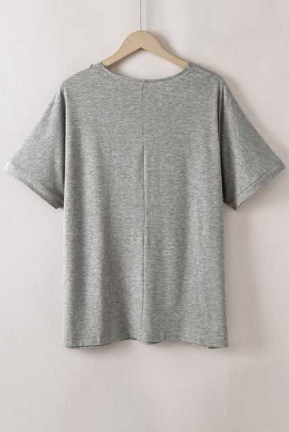 Chic Gray V Neck Batwing Sleeve Plus Size Top