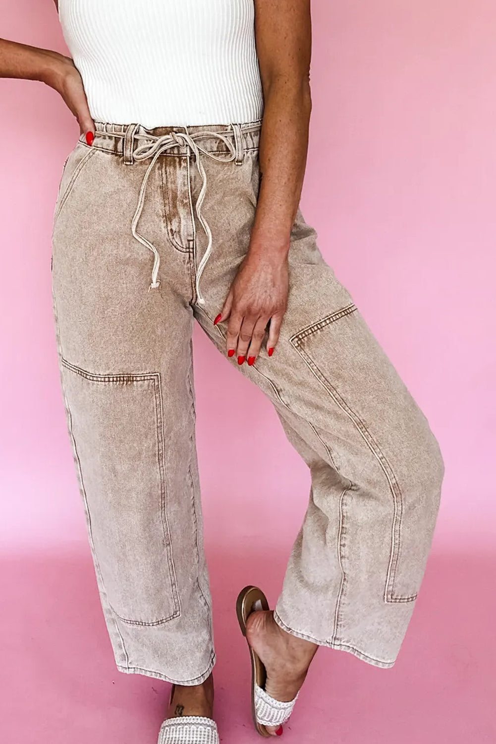 Smoke Gray Back Track Barrel Pant _ Pleated Boutique _ Trendy Women's Fashion