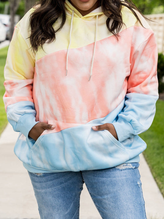 Cozy Sky Blue Plus Size Hoodie with Colorblock Design