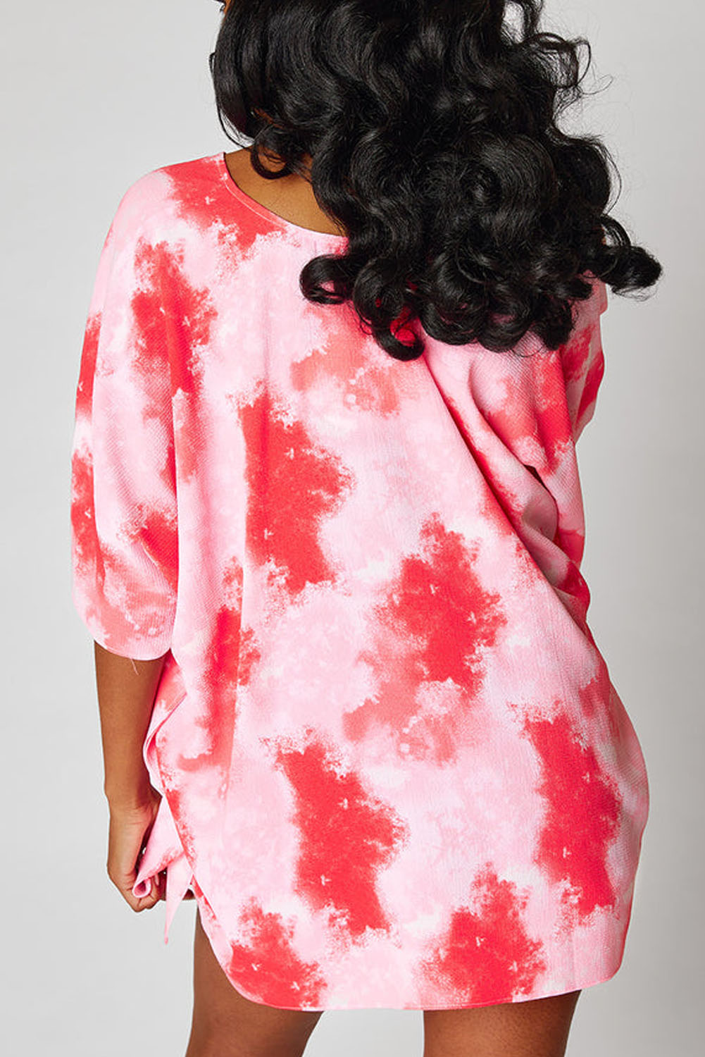 Crimson Tie-Dye Oversized 3/4 Sleeve Tunic Blouse