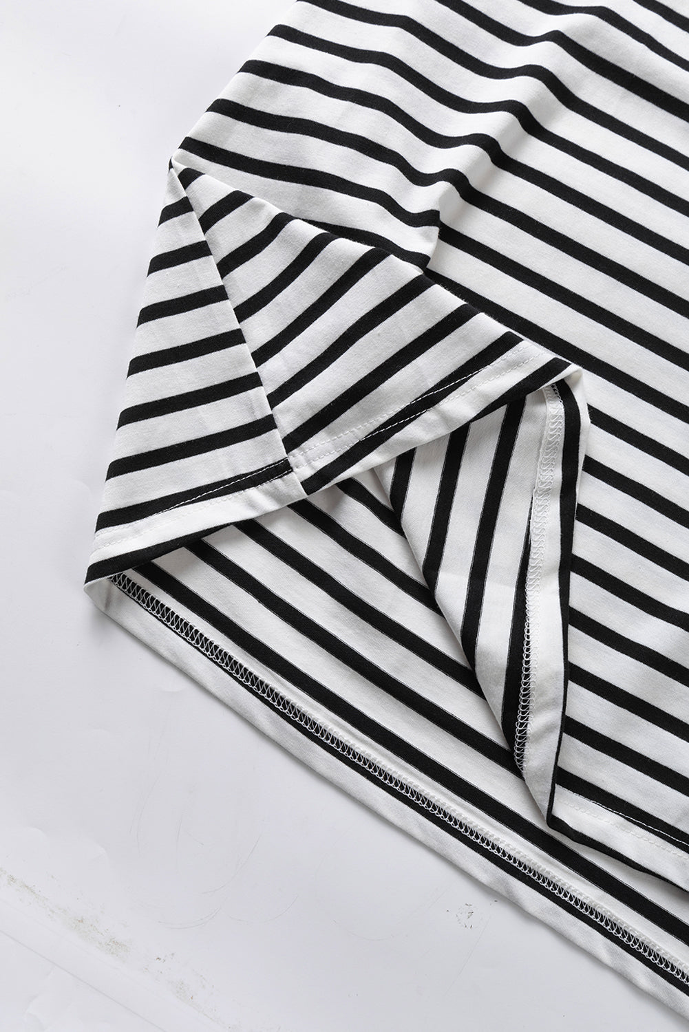 Elegant White Striped V Neck Petal Sleeve Plus Size Tee