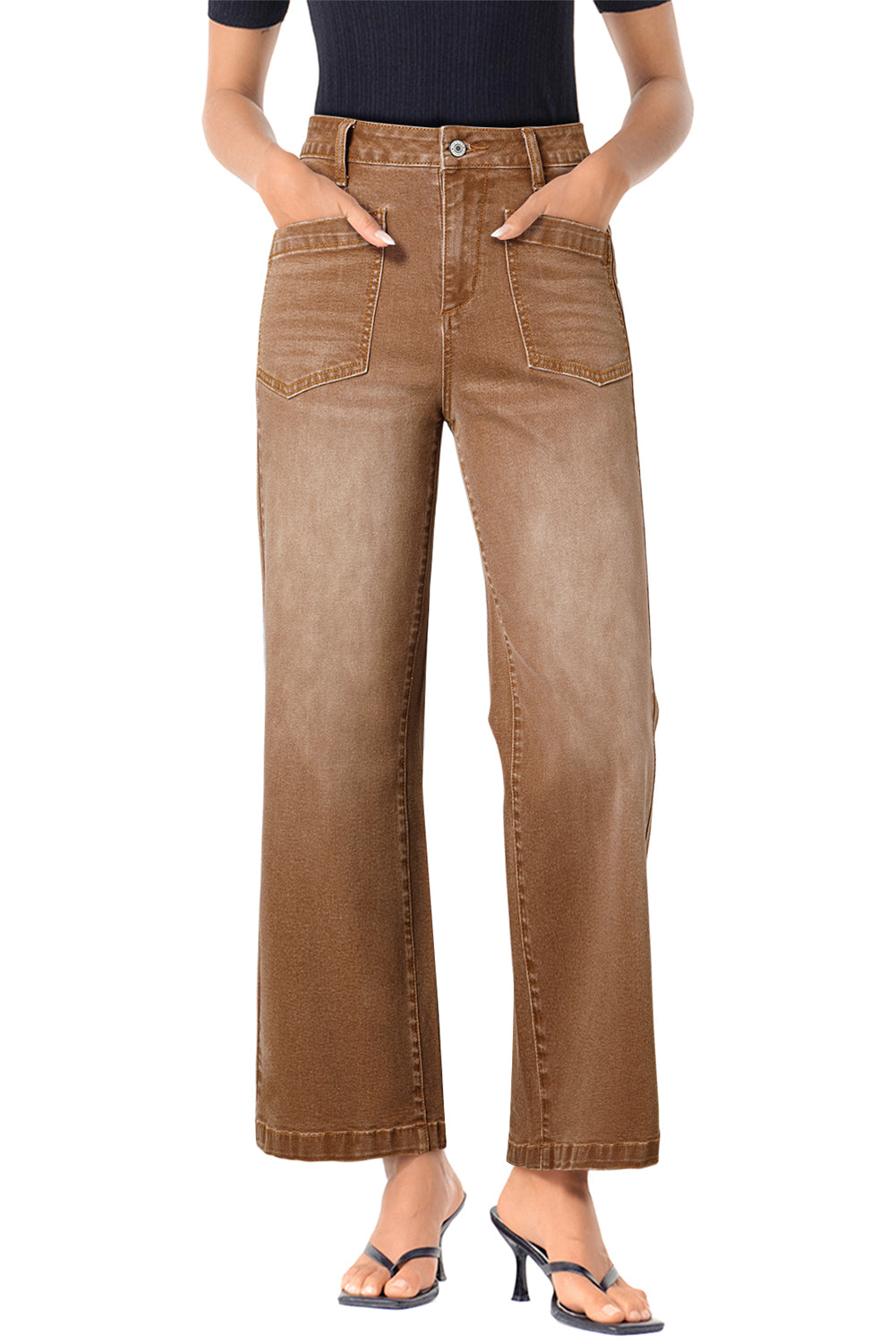 Brown Mimimalist Patch Pocket Womens Shift Jeans