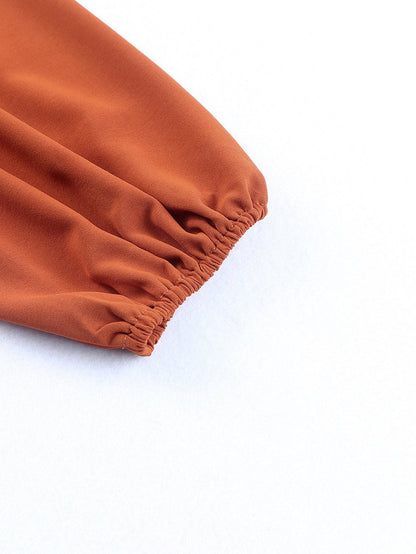 Elegant Brown V-Neck Ruffle Pleated Blouse