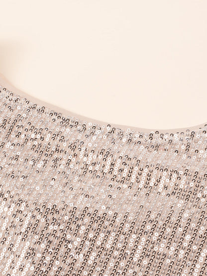 Apricot Plus Size Sequined V Neck Boxy Top