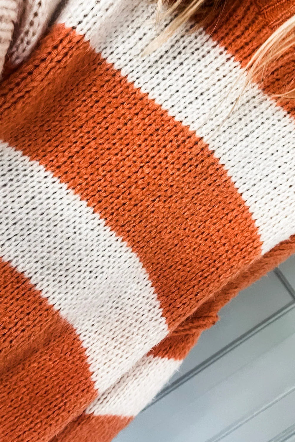 Orange Stripe High Neck Oversized Knit Tunic Sweater
