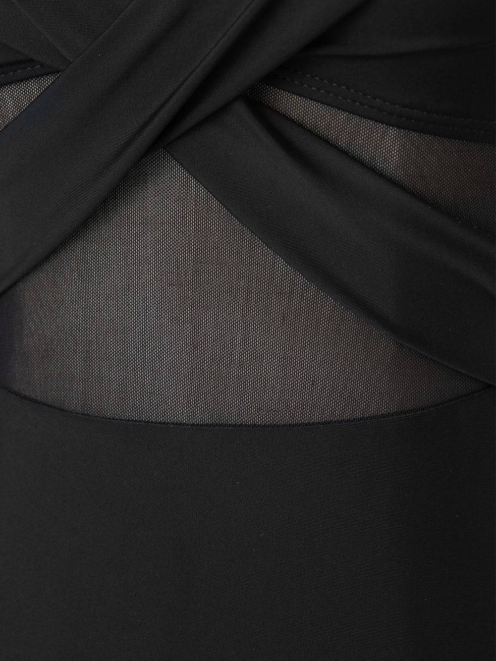 Black Mesh Crisscross Halter One-Piece Swimsuit with Sheer Inserts