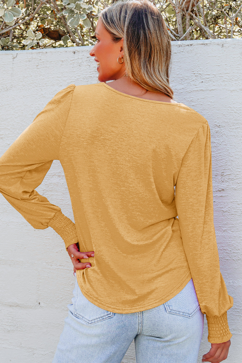 shirred shoulder top