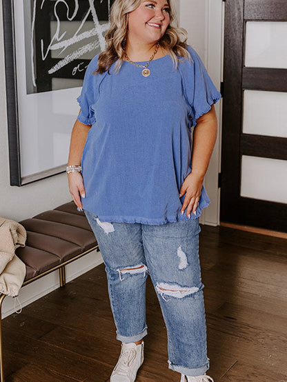 Ashleigh Blue Plus Size Raw Hem Short Sleeve Shift Top