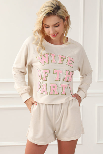 Apricot Letter Printed Cozy Lounge Set with Long Sleeve Top and Shorts