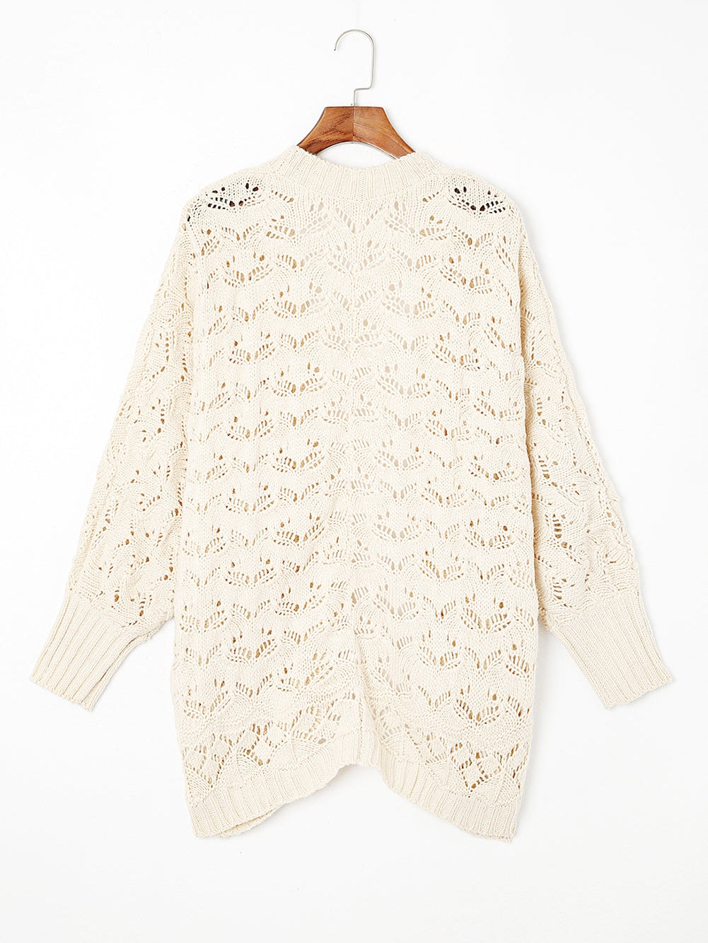 Beige Plus Size Textured Knit Open Ribbed Trim Cardigan