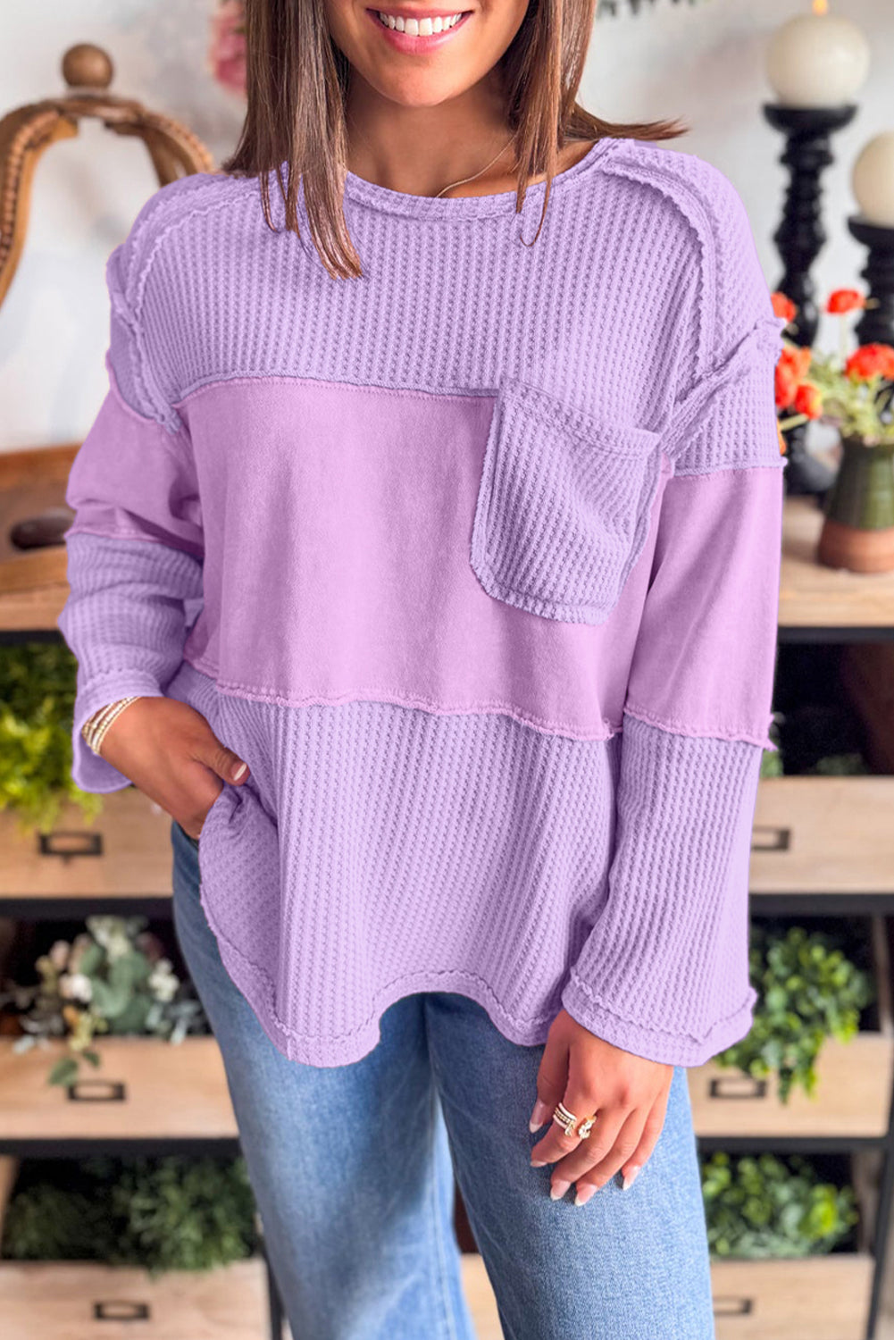 thermal knit long sleeve top