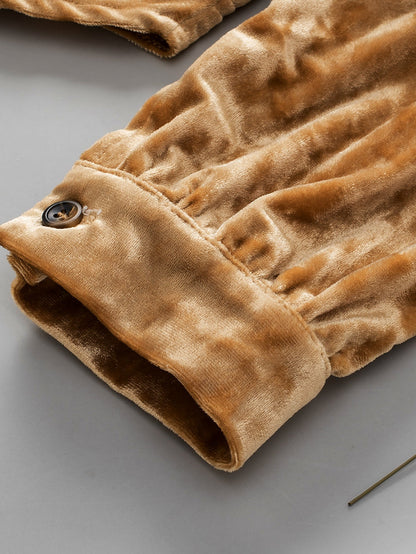 Golden Velvet Loose Fit Button-Up Shirt
