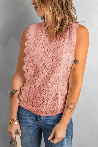 Floral Lace Sleeveless V Neck Top