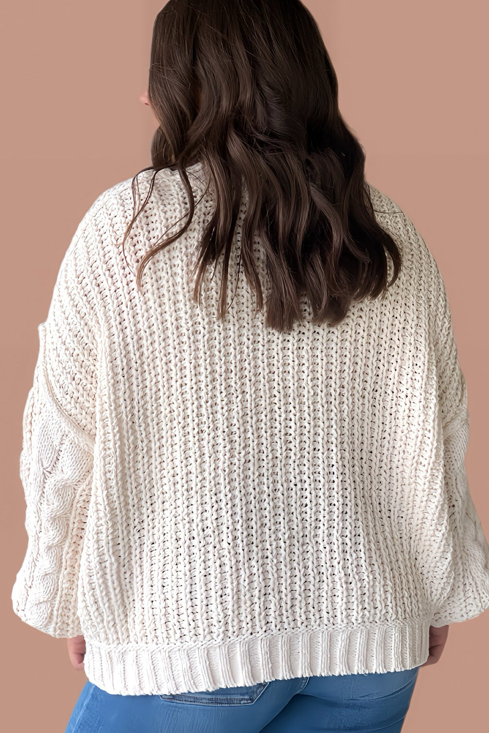 White Plus Size Cable Mix Texture Knit Drop Shoulder Baggy Sweater