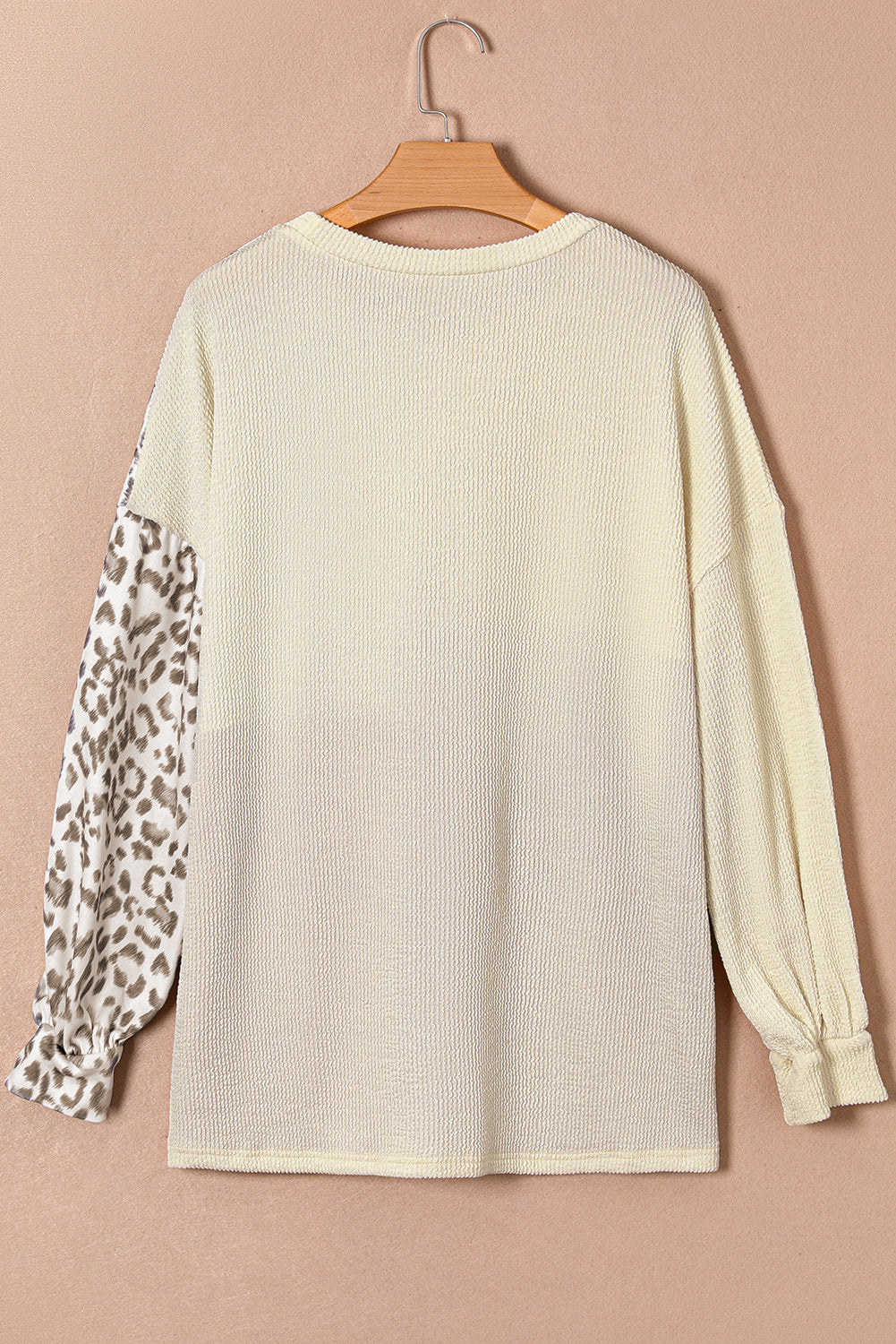 Khaki Ribbed Leopard Print Plus Size Bubble Sleeve Top