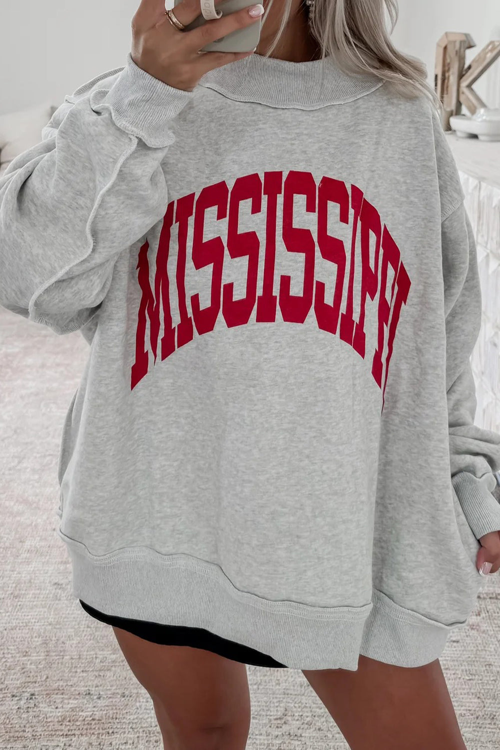 Light Grey MISSISSIPPI Letter Print Oversize Sweatshirt